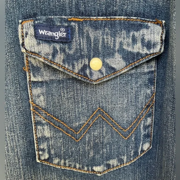 WRANGLER 🍁 Denim Snap Front Western Shirt LT - Picture 6 of 12